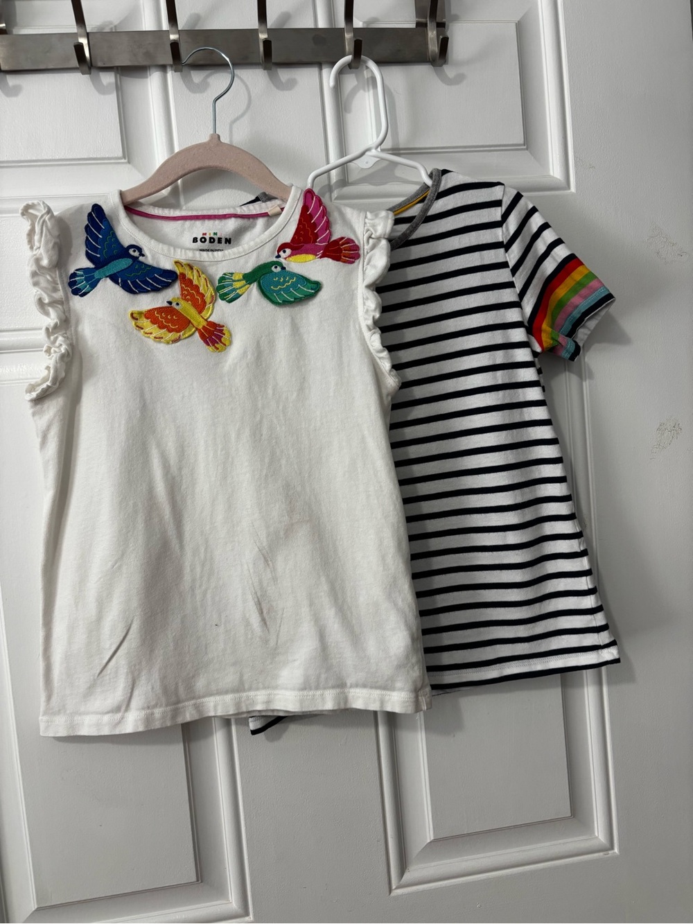 Mini Boden 9y t shirt lot rainbow stripes tropical birds play clothes cotton